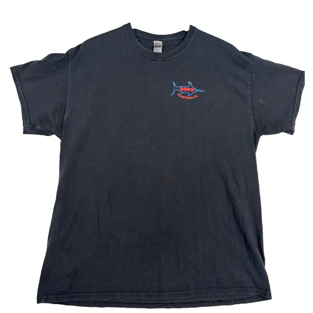 Don’s Sunset Beach CA Swordfish T-Shirt Black Graphic Tee Gildan Adult XL
